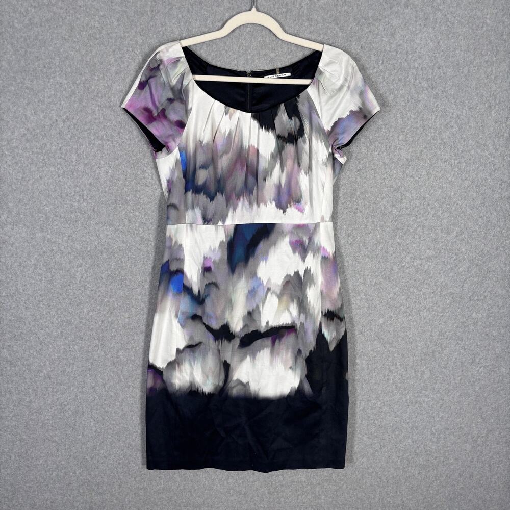 Elie Tahari Dress Size 8 Pleated Neck‎ Cotton Abstract Artsy Watercolor Career